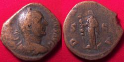 Ancient Coins - TRAJAN DECIUS AE sestertius. DACIA standing, holding draco staff