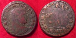 Ancient Coins - MAXIMINUS II as FILIUS AUGUSTORUM, AE follis. Thessalonica. Genius standing. Very rare.