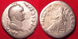 Ancient Coins - VESPASIAN AR silver denarius. Pax seated left, holding branch. 75-76 AD
