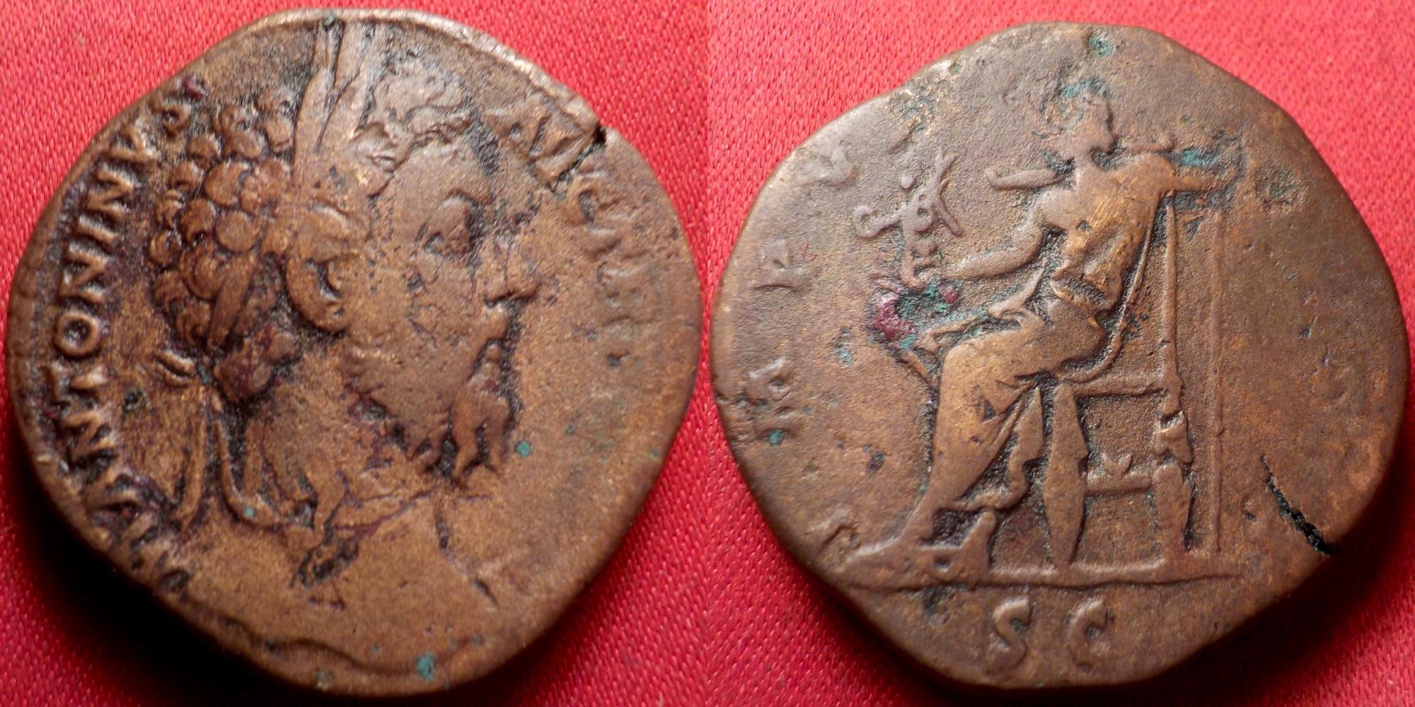 MARCUS AURELIUS AE sestertius. Rome, 174 AD. Jupiter seated left.