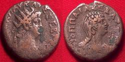 Ancient Coins - NERO & POPPAEA AR billon tetradrachm. Dual portrait issue, 64-65 AD.