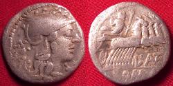 Ancient Coins - L ANTESTIUS GRAGULUS AR silver denarius. Helmeted Roma, Jupiter in quadriga. 136 BC.