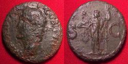 Ancient Coins - AGRIPPA AE as. Neptune standing, holding trident & dolphin. Memorial issue by Caligula