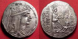 Ancient Coins - TIGRANES II THE GREAT (Tigranos) AR silver tetradrachm. Tyche seated, river god Orontes below. Rare