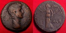 Ancient Coins - AUGUSTUS AE diobol. Alexandria. Rare late issue, regnal year 41 (11-12 AD). Nike standing left.