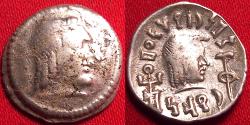 Ancient Coins - HIMYAR KINGDOM (The Homerites) AR silver scyphate 'quinarius'. 125-150 AD, under Shamnar Yahan'am. Head of deity / head of ruler.