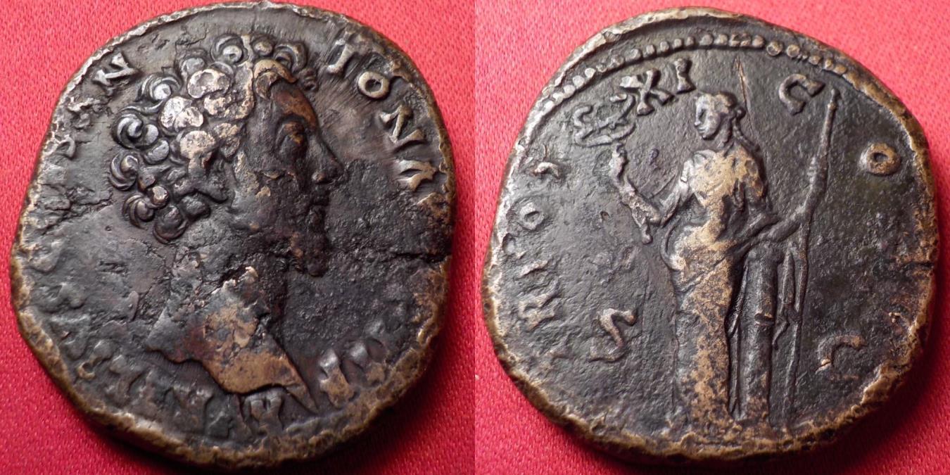 MARCUS AURELIUS CAESAR AE sestertius. Felicitas standing, leaning on ...