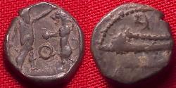 Ancient Coins - PHOENICIA, SIDON AR silver sixteenth shekel. Ba'alsillem II, 401-365 BC. Galley / King defeating lion.