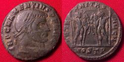 Ancient Coins - MAXENTIUS AE follis. Ostia mint. The Dioscuri Castor & Pollux standing, holding horses.