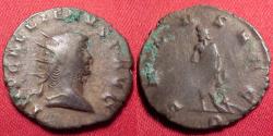 Ancient Coins - GALLIENUS AE silvered antoninianus. Mediolanum, 266 AD. Asclepius standing