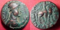 Ancient Coins - KUSHAN EMPIRE. VIMA TAKTO (Soter Megas) AE tetradrachm. Emperor on horseback