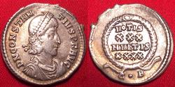 Ancient Coins - CONSTANTIUS II AR silver siliqua. Constantinople, 2nd officina. Vows in wreath