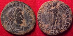 Ancient Coins - GRATIAN AE3. Constantina. GLORIA NOVI SAECVLI, Emperor holding labarum & shield. AVGG AVG obverse legend. Rare