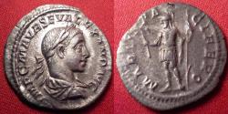 Ancient Coins - SEVERUS ALEXANDER AR silver denarius. MARTI PACIFERO, Mars standing