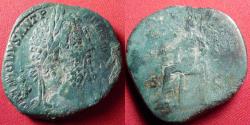 Ancient Coins - COMMODUS AE sestertius. PACI AETERNAE, Pax seated left on throne