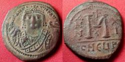 Ancient Coins - MAURICE TIBERIUS AE follis. Antioch mint, regnal year 14, 595-596 AD. Lovely portrait