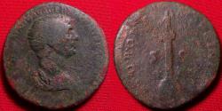 Ancient Coins - TRAJAN AE dupondius. Rome, 114 AD. TRAJAN'S COLUMN, statue atop. Scarce.