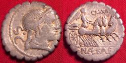 Ancient Coins - C NAEVIUS BALBUS AR silver serratus denarius. Victory in triga.