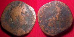 Ancient Coins - COMMODUS AE sestertius. PACI AETERNAE, Pax seated left on throne