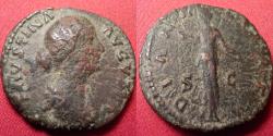 Ancient Coins - FAUSTINA II JUNIOR AE as. DIANA LVCIF, Diana standing, holding long torch. Diana, the light-bearer