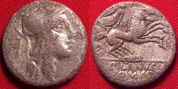Ancient Coins - DECIMUS JUNIUS SILANUS AR silver denarius. Helmeted Roma, Victory in biga