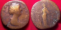 Ancient Coins - DIVA FAUSTINA I AE sestertius. AVGVSTA, Pietas standing, holding box of incense, altar at her feet.