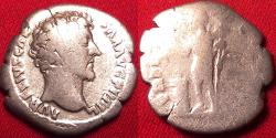 Ancient Coins - MARCUS AURELIUS CAESAR AR silver denarius. Genius Exercitus holding standard and patera, altar at her feet.