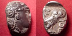 Ancient Coins - ATHENS AR silver tetradrachm. Helmeted head of Athena, Owl on reverse. 'Koutsoura' flan