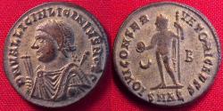 Ancient Coins - LICINIUS II CAESAR silvered follis. Alexandria. Jupiter standing. Nice golden toned silvering.