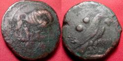 Ancient Coins - ANONYMOUS AE 29mm sextans. 217-215 BC. She-Wolf suckling twins, Eagle standing, holding flower in its beak. Rare.