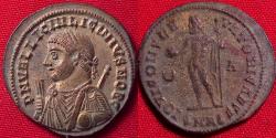 Ancient Coins - LICINIUS II CAESAR silvered follis. Alexandria. Jupiter standing. Nice golden toned silvering.