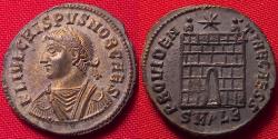 Ancient Coins - CRISPUS silvered follis. City gates of Alexandria. Left facing bust. Excellent.