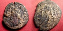 Ancient Coins - POSTUMUS AE laureate orichalcum sestertius. VICTORIAE AVG, Two Victories placing shield inscribed with SC on palm tree, captives below