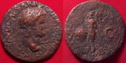 Ancient Coins - NERO AE as. Lugdunum, 64-66 AD. Victory advancing left, holding shield