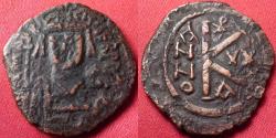 Ancient Coins - MAURICE TIBERIUS AE half follis. Year 20 (601-602 AD). Large K, Chi-ro above