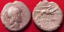 Ancient Coins - L CALPURNIUS PISO FRUGI AR silver denarius. 90 BC. Bust of Apollo, Horseman galloping right.