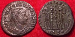 Ancient Coins - CONSTANTINE II CAESAR AE3 follis. Cyzicus mint. Soldiers & standards.