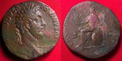 Ancient Coins - COMMODUS AE sestertius. Roma seated left. 184 AD.