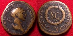 Ancient Coins - TRAJAN AE reduced dupondius or radiate semis. SC in wreath