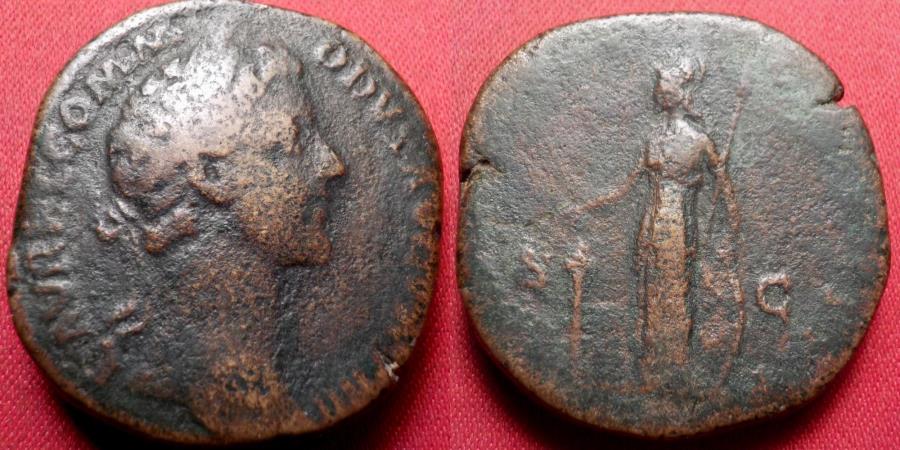 COMMODUS AE sestertius. Rome, 179 AD. Minerva standing, holding spear ...