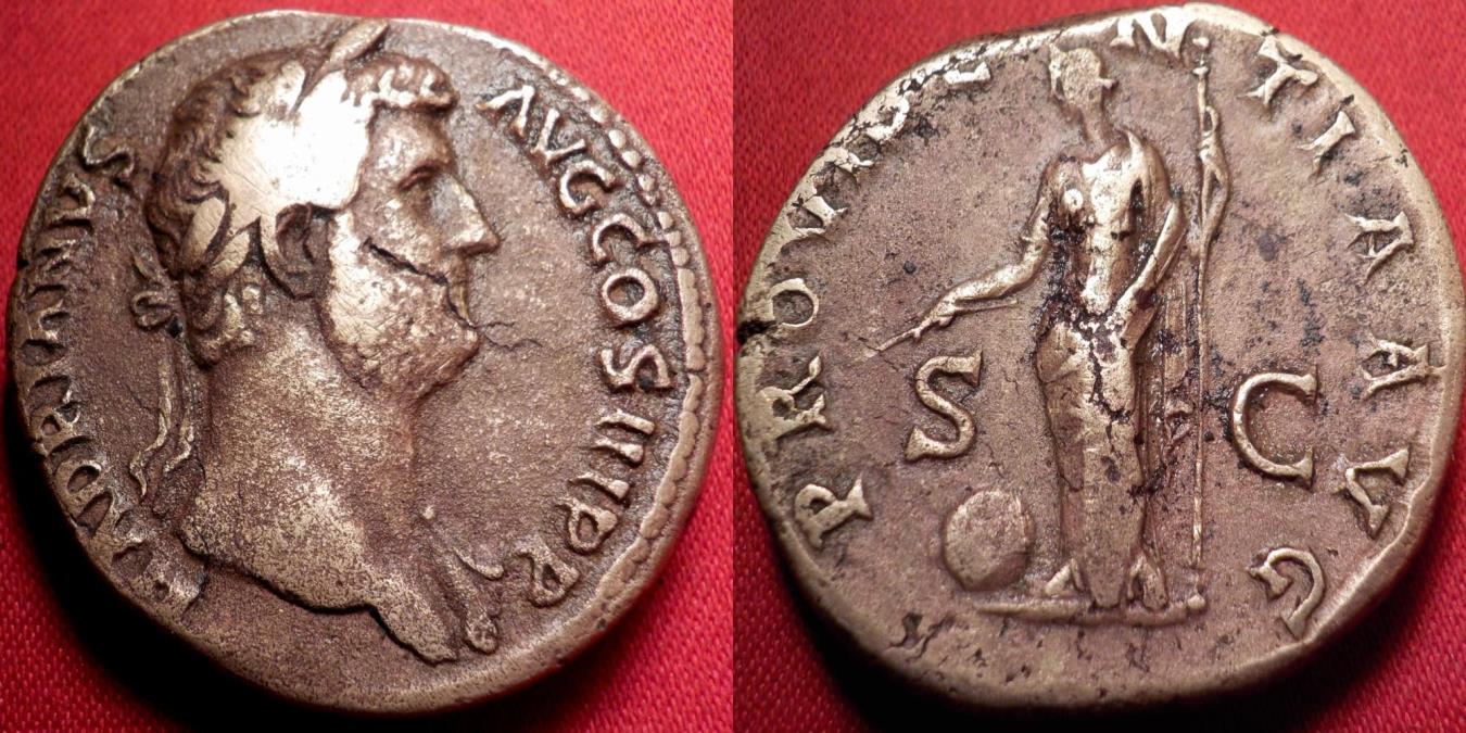 HADRIAN AE Sestertius. Providentia Standing, Holding Wand Over Globe