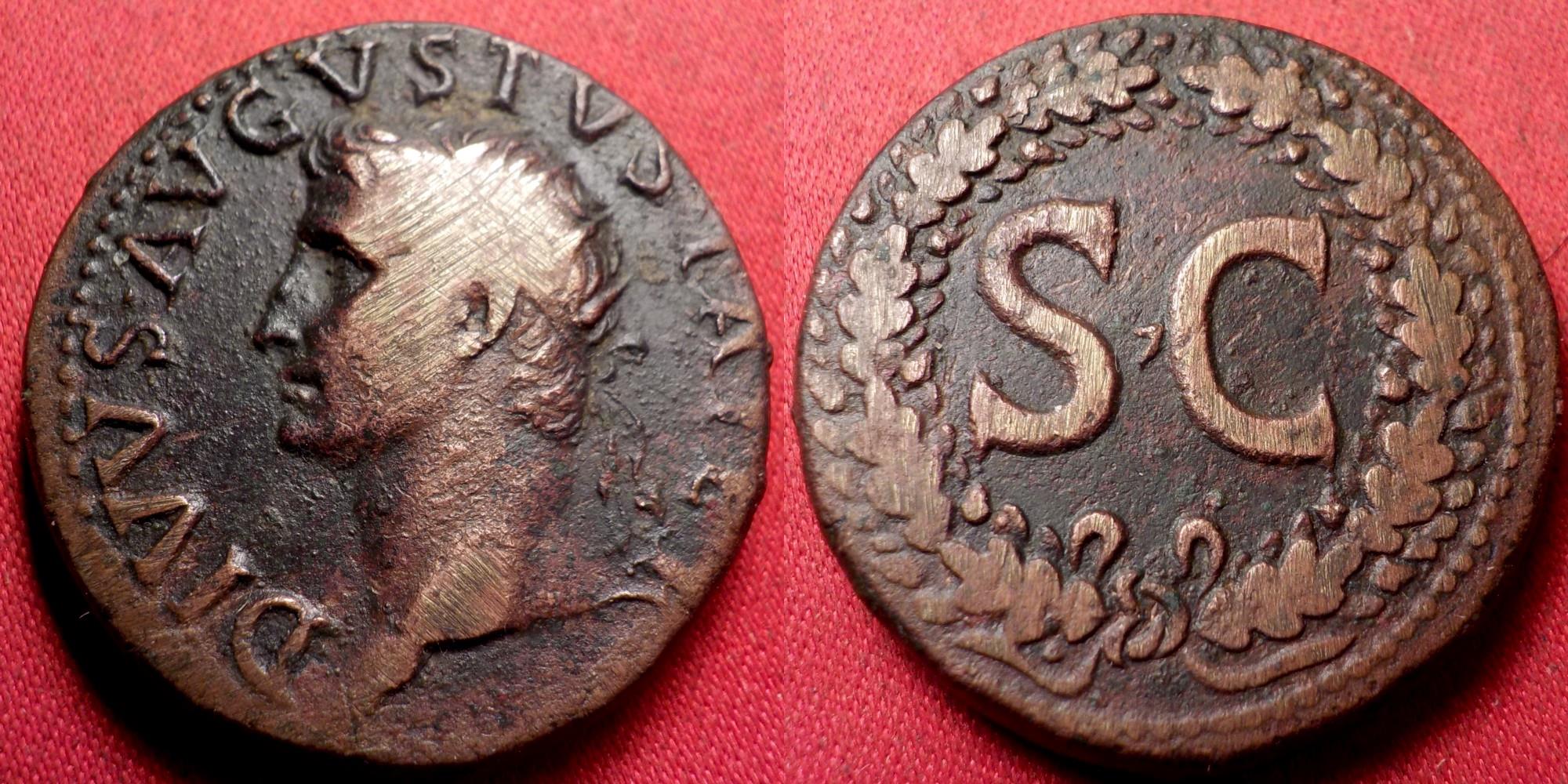 DIVUS AUGUSTUS AE dupondius, memorial issue by Tiberius. SC within