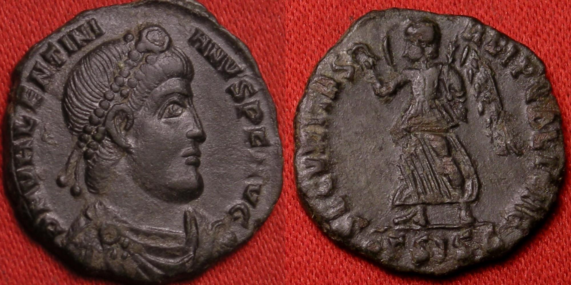 VALENTINIAN I AE3. Siscia mint. SECVRITAS REIPVBLICAE, Victory