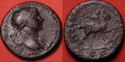 Ancient Coins - TRAJAN AE dupondius. Trajan on horseback, spearing Dacian.