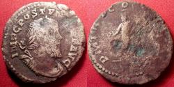 Ancient Coins - POSTUMUS AE laureate sestertius. Lugdunum, 261 AD. Emperor standing, holding globe & spear.