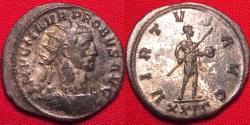 Ancient Coins - PROBUS AE silvered antoninianus. Emperor standing, holding spear & globe. VIRTVS AVG