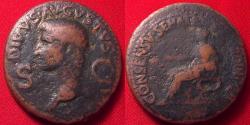 Ancient Coins - CALIGULA & DIVUS AUGUSTUS AE dupondius. Statue of Caligula, bust of Divus Augustus, SC flanking.