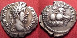 Ancient Coins - COMMODUS AR silver denarius. 186-189 AD. Victoria advancing, two shields set on low base. VICTORIAE FELICI