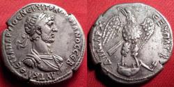 Ancient Coins - HADRIAN AR silver tetradrachm. Antioch, 118 AD. Eagle standing on leg of animal. Very scarce, terrific bust