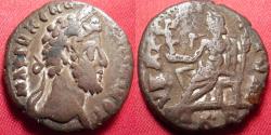 Ancient Coins - COMMODUS AR billon tetradrachm. 182-183 AD. Zeus seated left, holding Nike